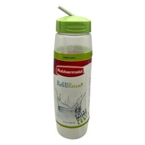 Rubbermaid Sippin Saver 32 Oz Plastic Water Bottle with Straw and Green Flip Lid